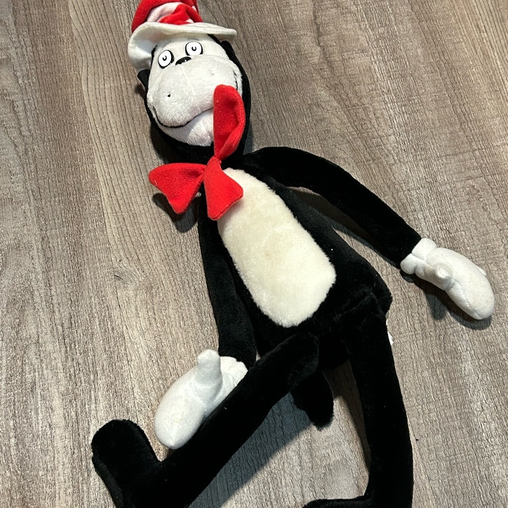 Dr. Seuss Black and White Cat Plush with Red Bow
